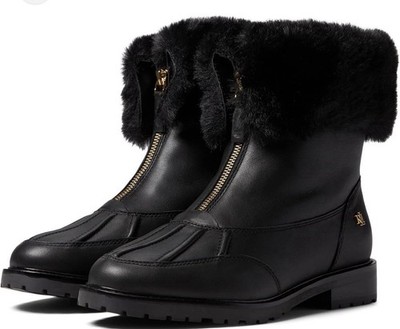 Lauren Ralph Lauren Elmington Black Leather Snow Fur Boots Women's 11B New W Box