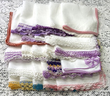 Lot 25 Vtg Antique Handkerechiefs Intricate Hand Crochet Lace Trim Linen Cotton