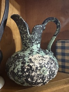 WELLER POTTERY Signed Pitcher Pottery Splatter Mottled Fat Lava Art Antique