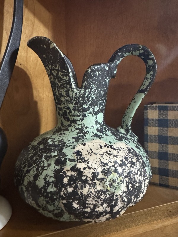 WELLER POTTERY Signed Pitcher Pottery Splatter Mottled Fat Lava Art Antique