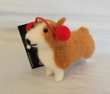 Hobby Lobby Christmas Shoppe Felted Dog Corgi Holiday Figure Ornament Earmuffs