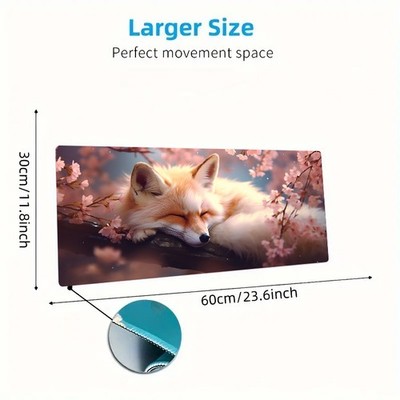 40*90cmCherry Blossom Forest Fox Sleeping Mouse Pad - Non-Slip Rubber Fiber Surf