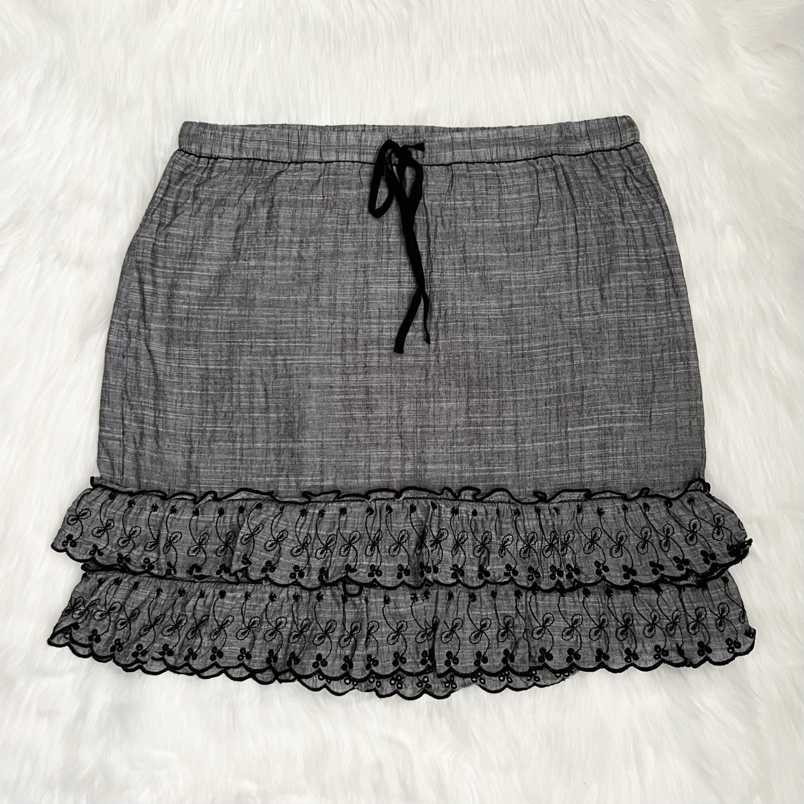 Studio M Gray Above Knee Skirt with Black Embroidered Details and Ruffles