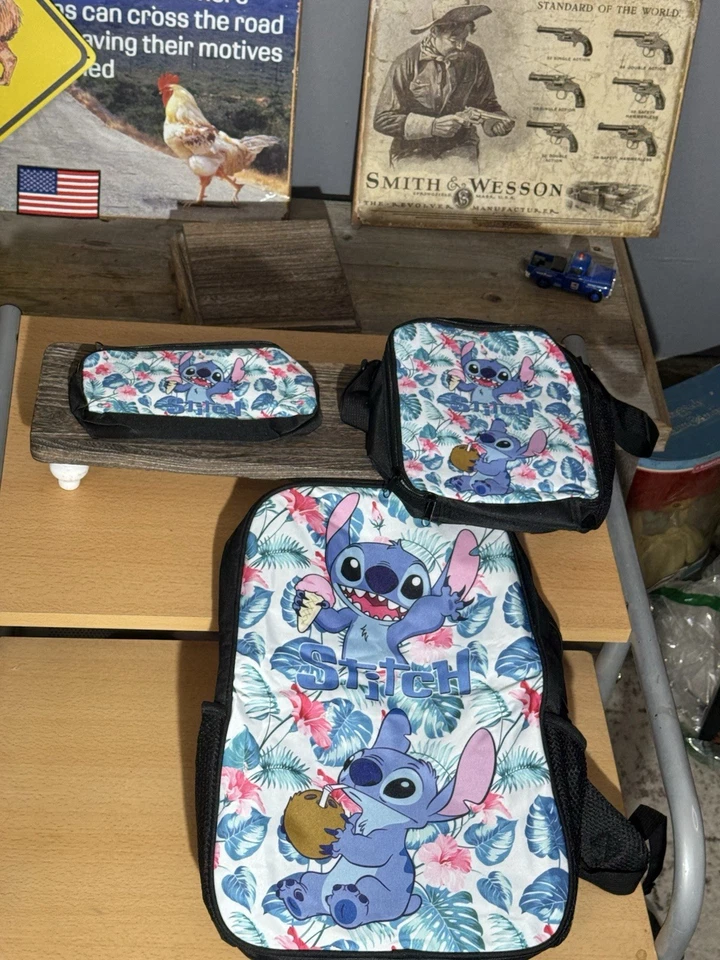 Stitch Back Pack Set 3 Pc Set School Bag Pencil Case Lunch Box Bag - Image 2 of 4