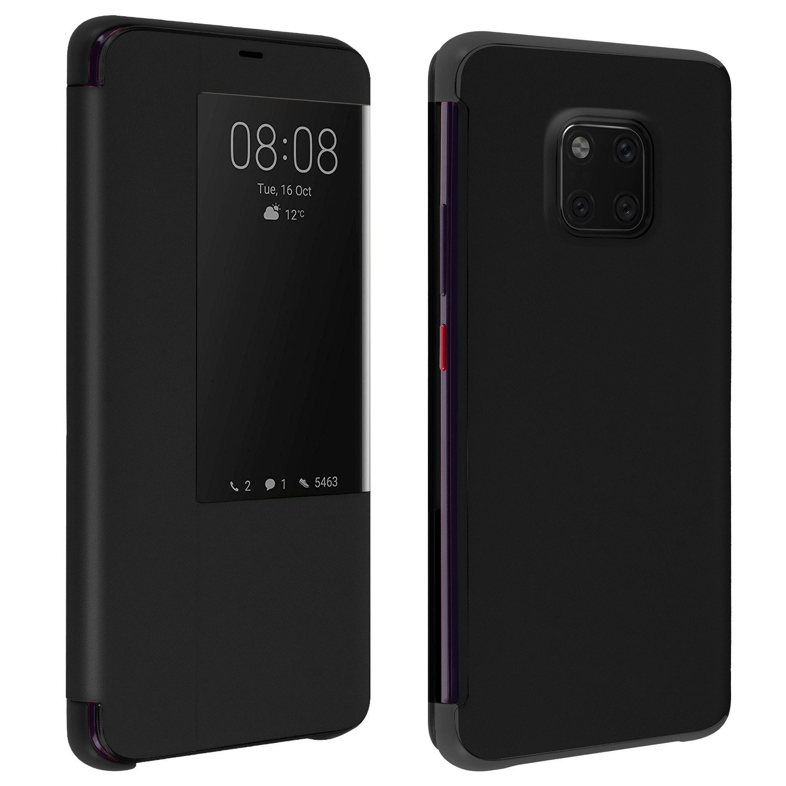 Housse Huawei Mate 20 Pro clapet miroir translucide noir antichoc