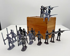 Marx 54 MM Alamo Mexican Shako Infantry 16 Steel Grey Vintage Plastic Soldiers G