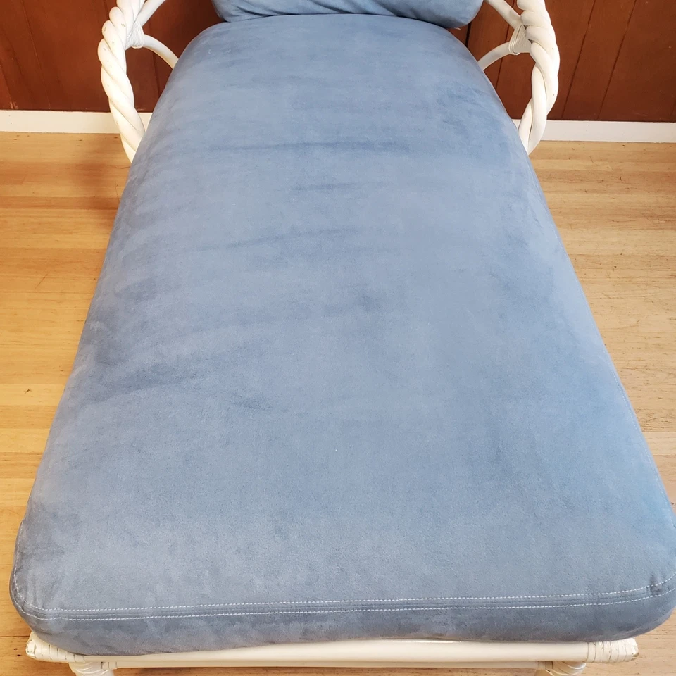 Vintage McGuire Twisted Bamboo and Rattan Chaise Lounge Powder Blue Microsuede - Image 4 of 4