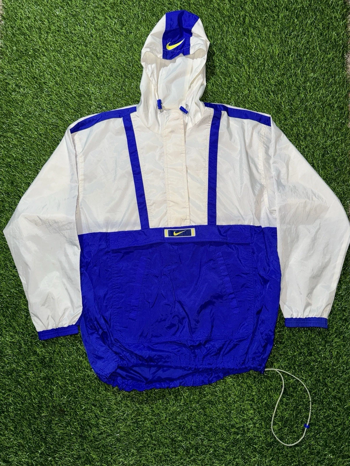 Vintage Nike Big Swoosh White/Blue Windbreaker Jacket Sized Mens XL