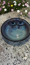 Vintage Mid Century Art Pottery Bowl Teal Tur...