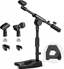 Mic Stand Desk Adjustable - Boom Arm Desktop Microphone Stand Metal Weighted Bas