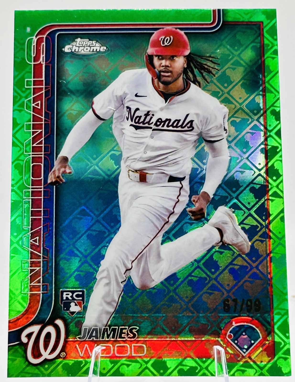 Topps 2025 Chrome Logofractor James Wood Green Refractor RC #132/99 Nationals