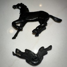 Vintage 1969s Plastic Galloping Black Horse 3 With Removable Black Saddle 1.5