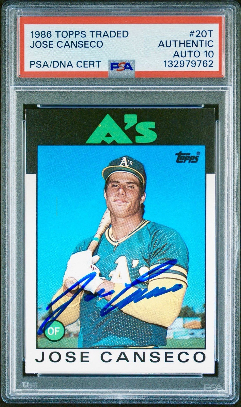1986 Topps Traded JOSE CANSECO Signed Auto Rookie RC #20T PSA 10 Gem MT