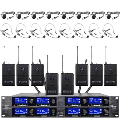 UHF WIRELESS MICROPHONE ワイヤレスマイクセット Tbaxo TB525 UHF 8CH 8 Lavalier Bodypacks 8 Headset Wireless