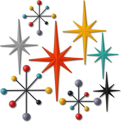 8 Pcs Retro Wall Decor Metal Mid Century Modern Art Retro Vintage Colors 3D Star