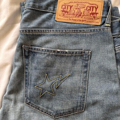 Bape Jeans Straight Denim Star Logo Embroidery Excellent Used 00s Y2K Rare From