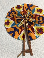 Hand Made Ankara Hand Fan. One Size. Made Of Ankara Fabric, Wood And Leather.