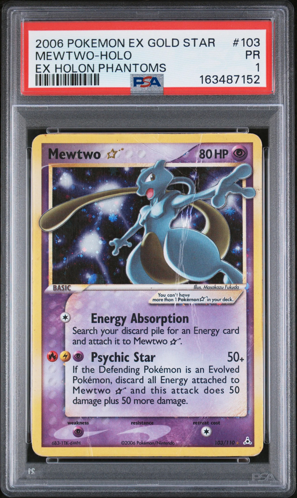 Mewtwo Gold Star Holo PSA 1 2006 Pokemon Ex Holon Phantoms #103