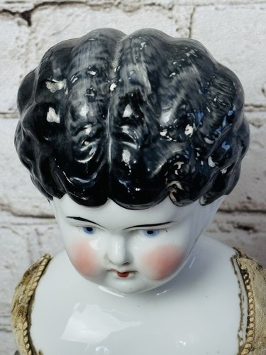 Antique China Head Doll 19” Leather Body Jointed Bisque Arms Cloth Feet READ - Picture 9 of 12