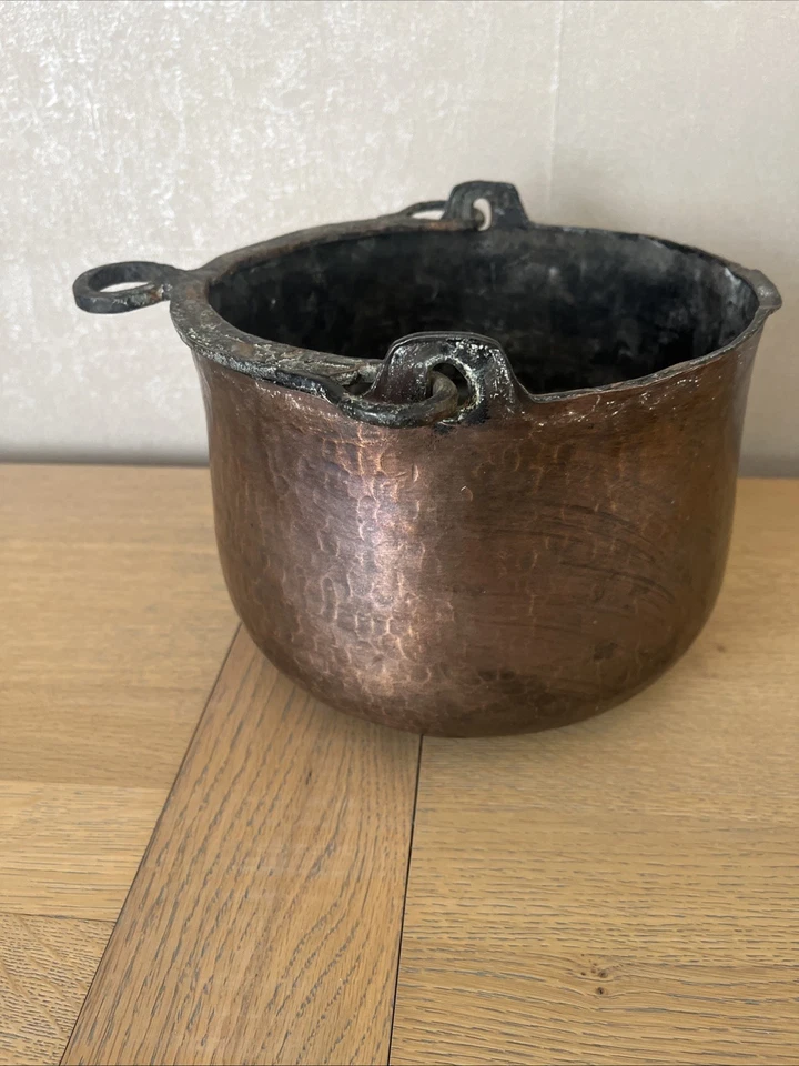 Ancien Chaudron En Cuivre de Cheminée À Suspendre - Photo 4/4