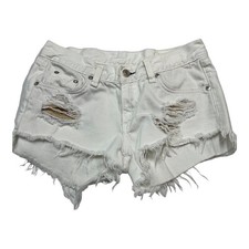 Rag Bone Y2K Micro Shorts White Destressed Denim Cut Off Size 24 Festival