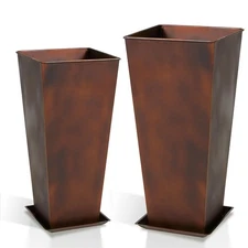 Garden Large Metal Planter Set of 2 (25" & 28" H.), Matte Bronze Retro Finish...