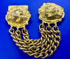 Lion Tiger Head Door Knocker Style Chain Tied Buckle For 1.25" Wide Belt