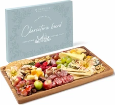 Acacia Wood Charcuterie Board – Cheese & Snack Serving Tray w/Grooves & Handles