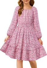Abito Midi Floreale per Ragazze a Maniche Lunghe per Bambini Autunno Casual Flor