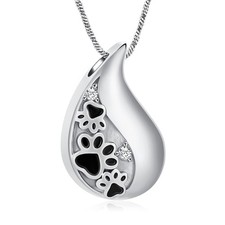 Pet Paw Print Teardrop Urn Necklace for Ashes for Dog/Cat Ashes Keepsake Memo...