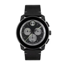 Movado Bold TR90 44mm Swiss Quartz Chronograph Black Leather Men's Watch 3601092