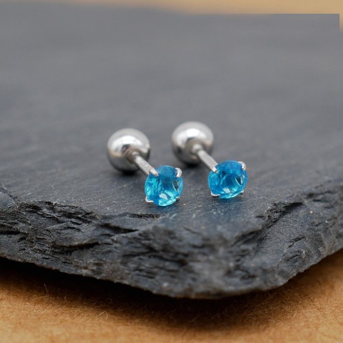 Sterling Silver Lake Blue CZ Crystal Helix Tragus Stud Earrings A4284 - Picture 2 of 6