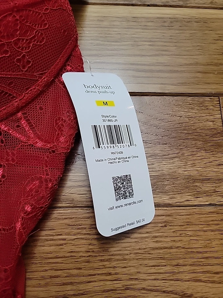 Rene Rofe Women Sleepwear Medium Red Bodysuit Push Up Lace Underwire NWT - Image 3 of 4