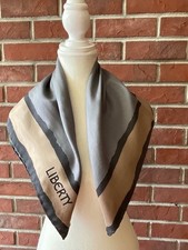 Liberty Of London Grey Beige Silk Handrolled Signed Scarf 26  x26  Made in England