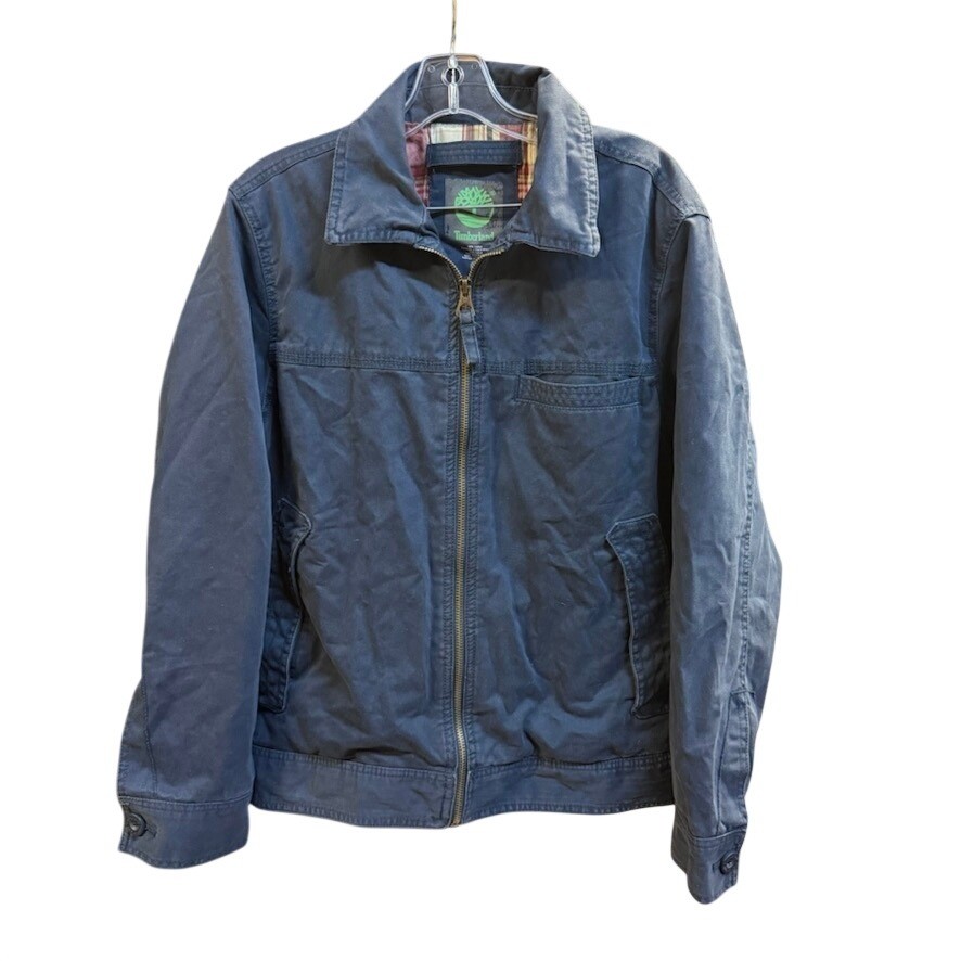 Timberland Mens Canvas Work Jacket Navy Blue Flannel Lined Full Zip Size S
