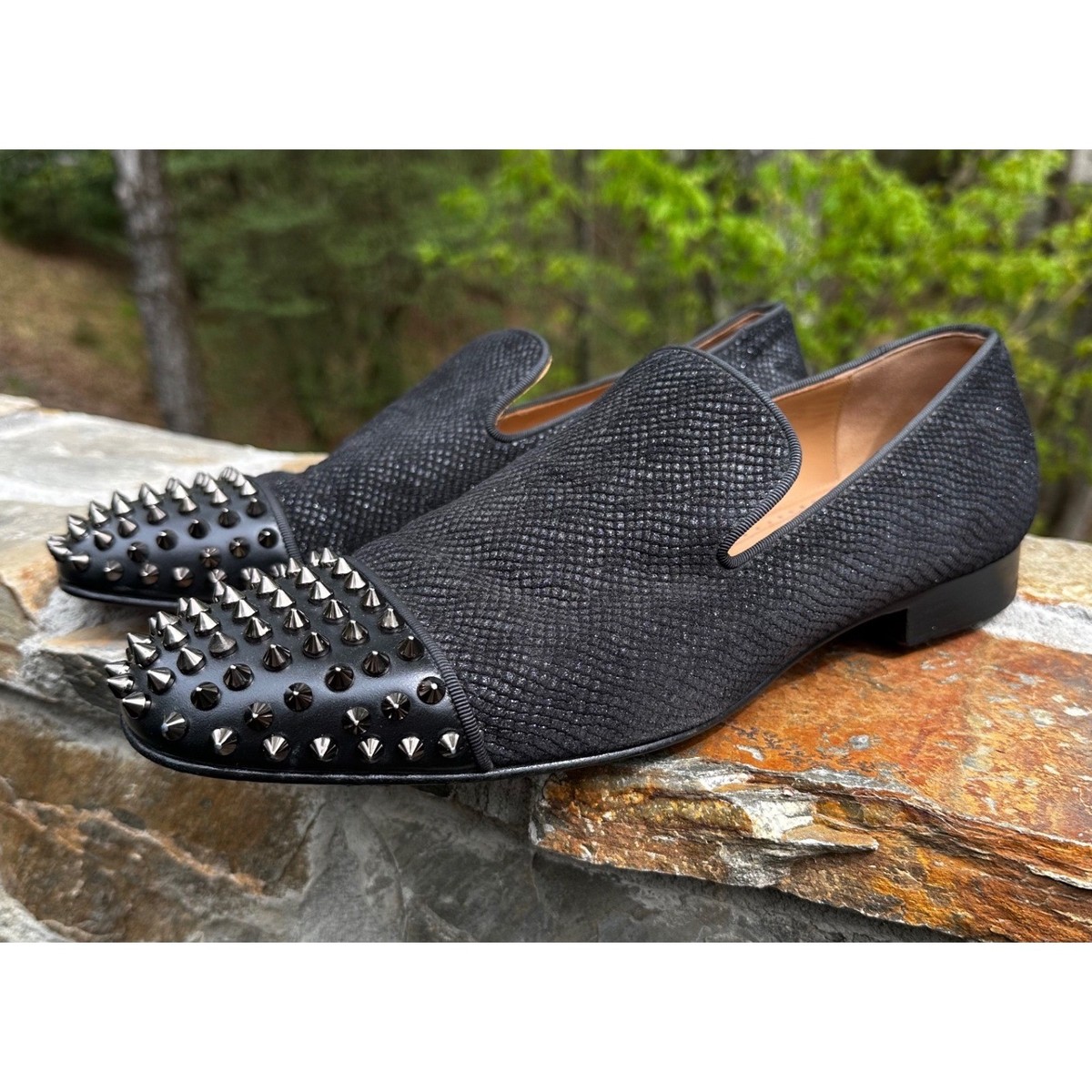 Christian Louboutin Spooky Flat Spiked Loafers Grey Black  display picture 1