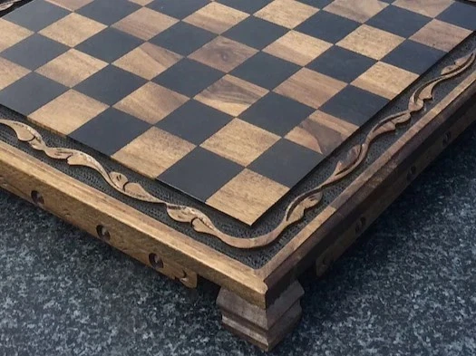 Tablero de ajedrez vintage 100 % hecho a mano madera maciza de nogal, uso de por vida - regalo para papá Foto 2 de 4