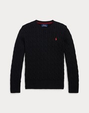 Polo Ralph Lauren Cable Knit Sweater Boys Medium 10-12 Navy Blue Red Pony Prep