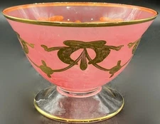 INTERGLASS Medici Centerpiece Bowl Compote Pink GOLD TRIM Made in Italy