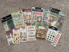 NEW Christmas Themed Scrapbook Sticker and Embellishment Bundle 14 Items