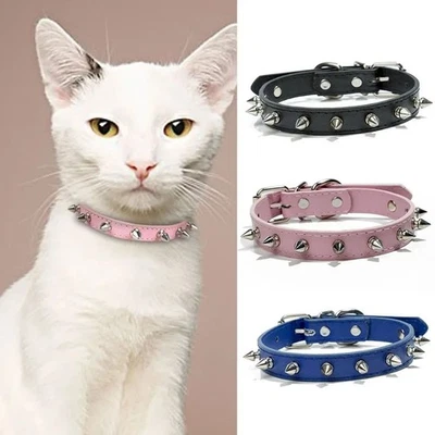 Cat Dog Collar Leather Spiked Studded Collars For S/M/L/XL Colorful Pet Necklace - Image 1 of 4