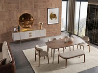 Elegant Esszimmer Set Modern Beige Esstisch 4X StüHle Hocker Kommode Mit Spiegel
