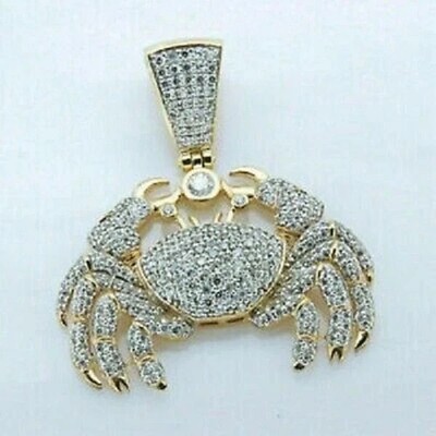 6CT Round Cut Lab Created Diamond Men's Crab Sign Pendant 14K Yellow Gold Plated