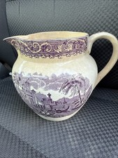 Purple Transfer Pitcher Thames England Boat Scene British Anchor Pottery C 1900