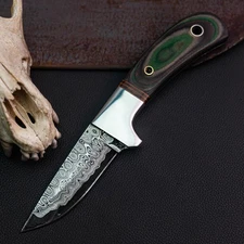 Gift-Ready 8.1" Damascus / Steel Knife Full Tang Hunt it Hunt + Leather Sheath