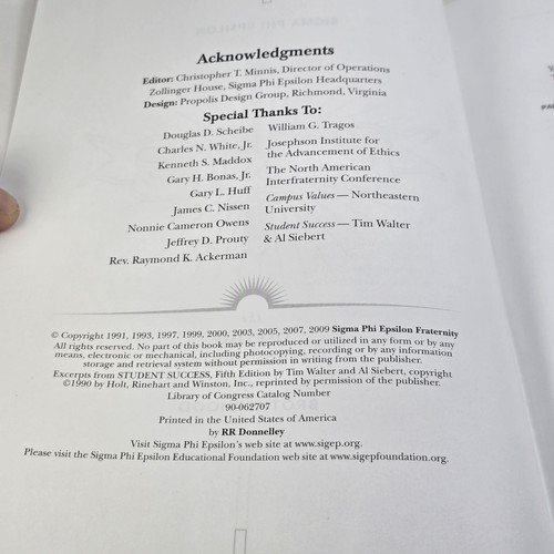 Sigma Phi Epsilon Lifetime Responsibility of Brotherhood HC Book SigEp 2009 - Picture 7 of 7