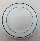 Vintage Milk Glass PYREX 9" Dinner Plate #703 Double Teal Stripe Restaurant Ware