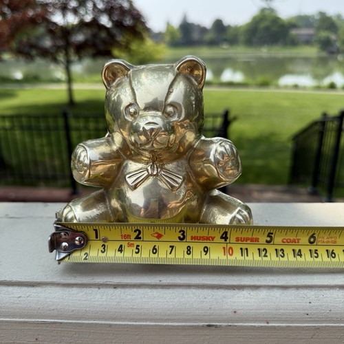 VTG Solid Brass Teddy Bear Bow Figurine Baby Nursery Paperweight Office Decor 5” - Picture 15 of 17