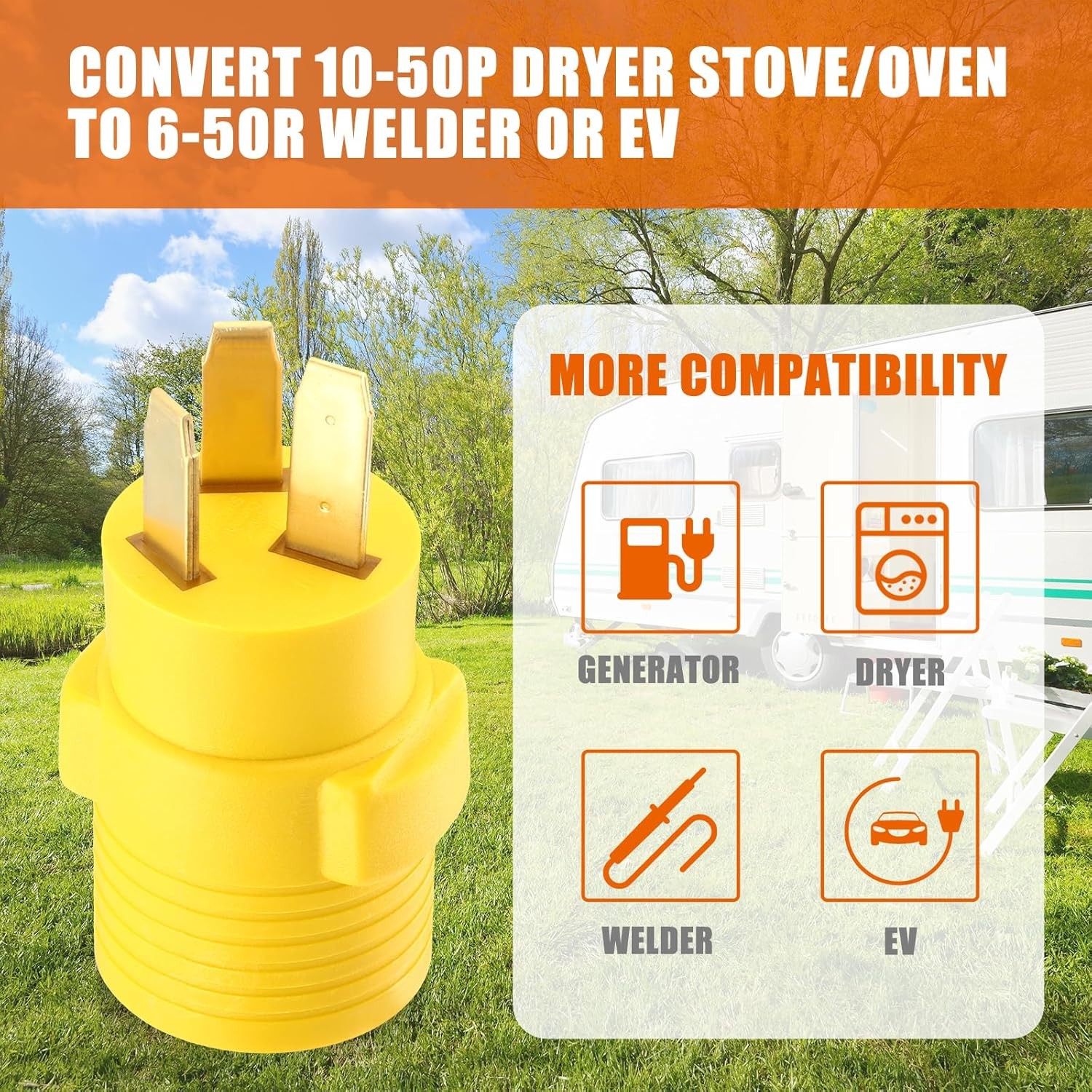 Kanayu 50Amp Welder Adapter Compatible with NEMA 10-50P to 6-50R 50 Yellow 