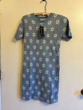 Just Polly Blue Knit Sweater Dress Small Floral Daisy Short Sleeve Retro Y2K Mod